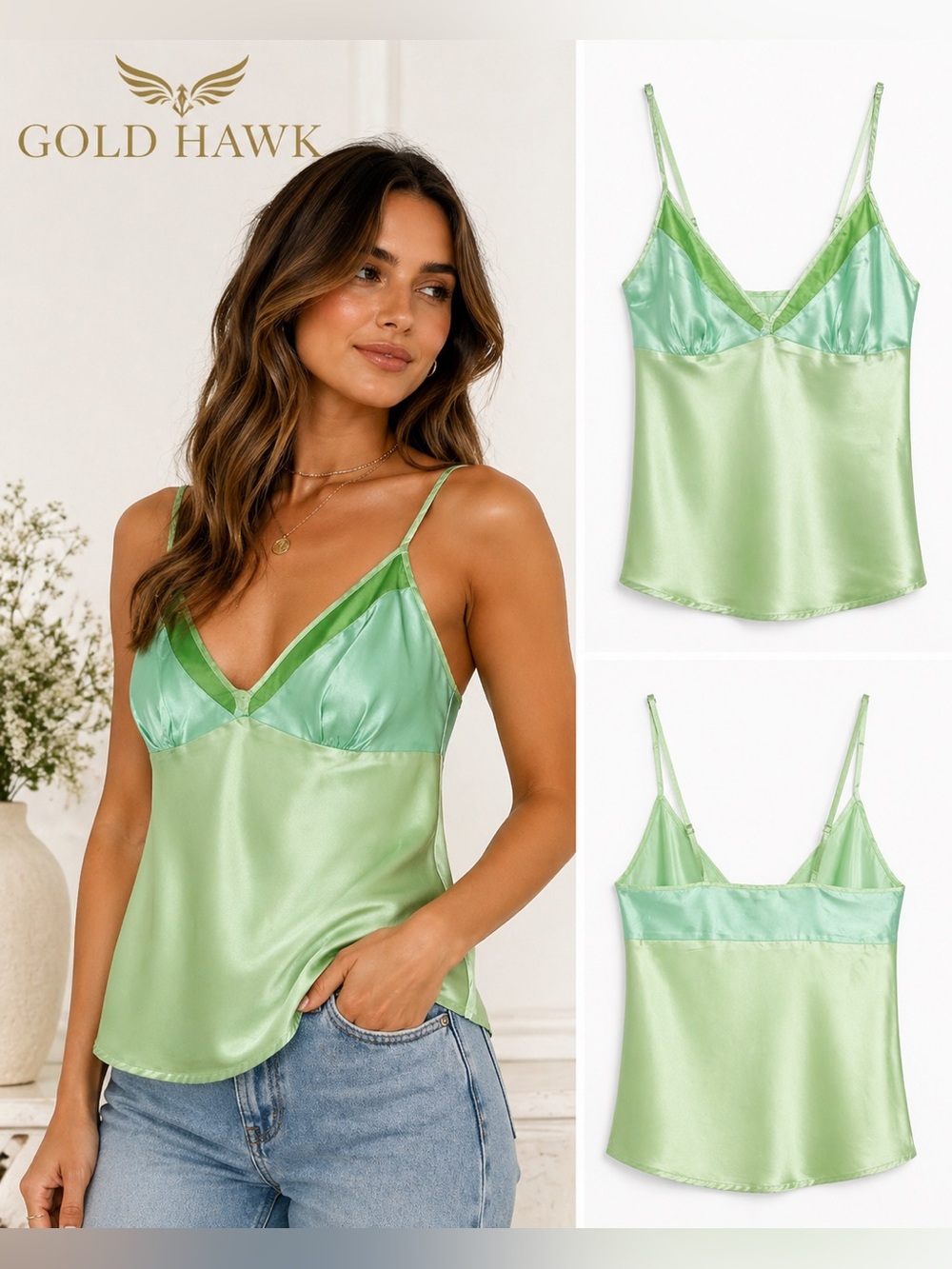 NWT Gold Hawk 100% Silk Lime Sherbet Camisole Adjustable Straps Size Medium - Picture 4 of 13